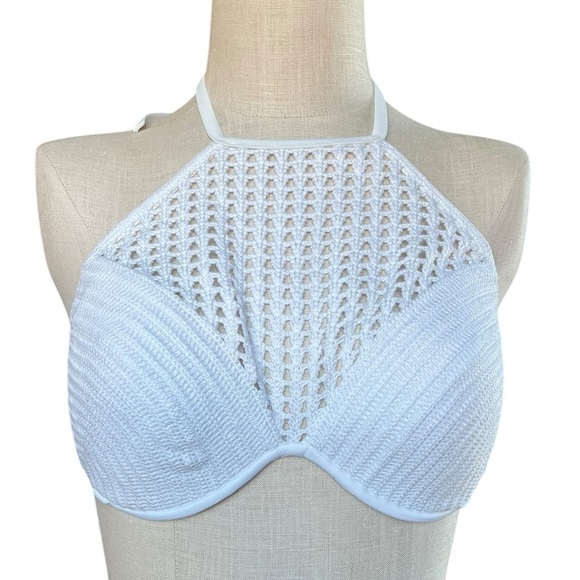 Shade & Shore 34DD White High Neck Crochet Bikini Top Boho Beachy Resort - Picture 2 of 8
